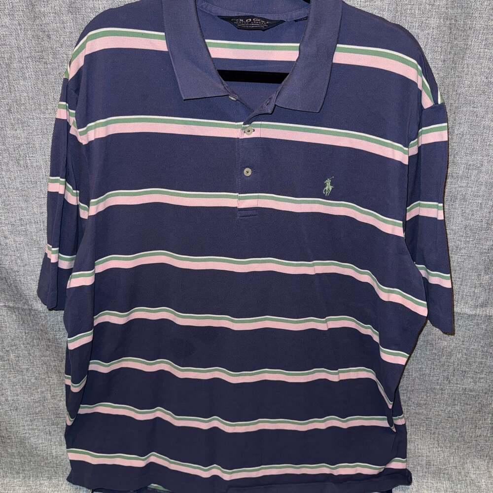 Polo Golf Ralph Lauren XXL Navy Blue Striped Pima Cotton Polo Shirt - Picture 1 of 4